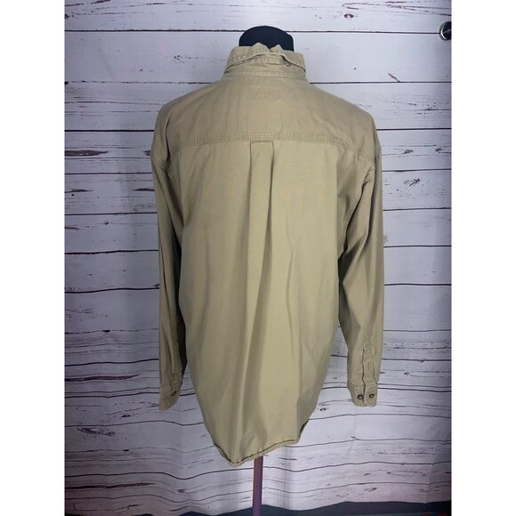 Carhartt Men Khaki Large Distressed Button-Up Shirt Cotton Long Sleeve - Picture 4 of 9